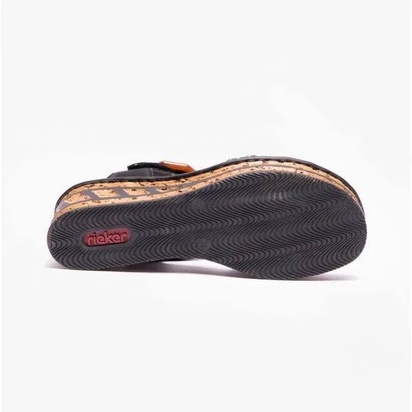 68176-00 Ladies Wedge Sandals Black Multi