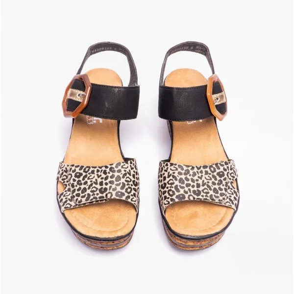 68176-00 Ladies Wedge Sandals Black Multi