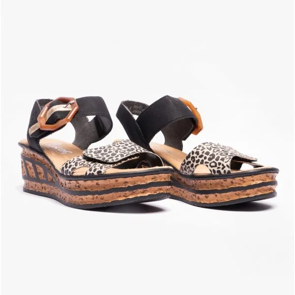 68176-00 Ladies Wedge Sandals Black Multi