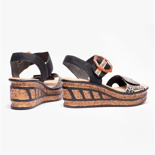 68176-00 Ladies Wedge Sandals Black Multi