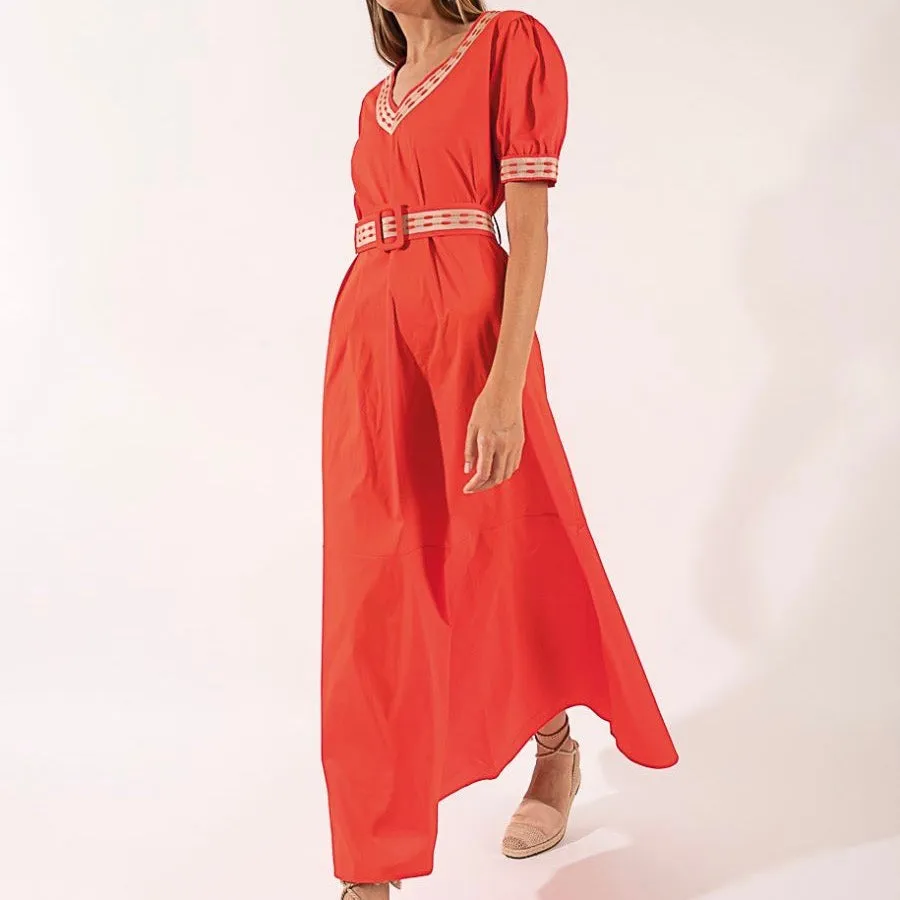 Belted Summer Dress - Persimmon Orange