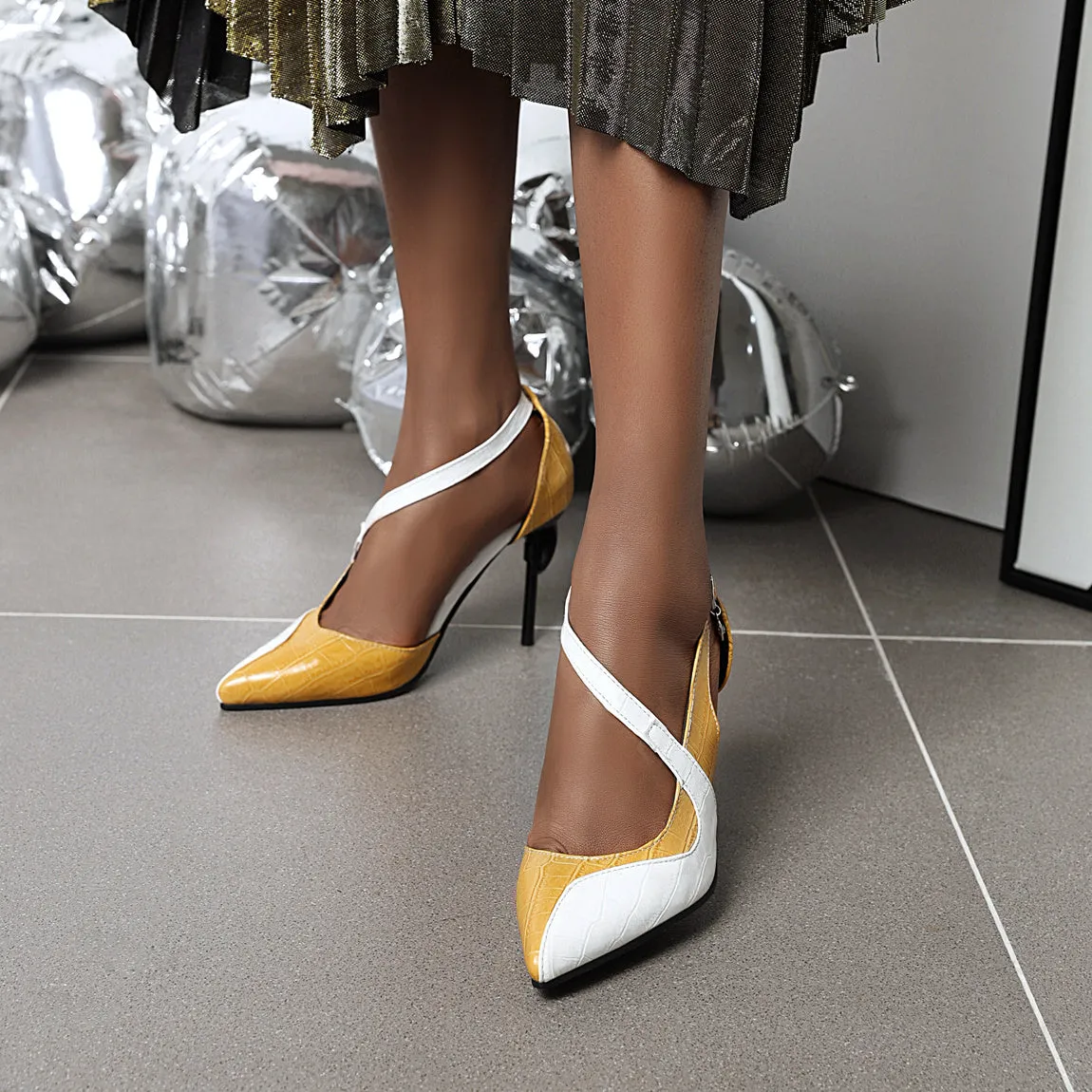 Bigsizeheels Sexy double color lace high heels - Yellow