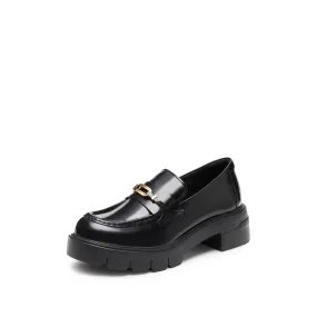 Black Signature Golden Ring Leaf Leather Loafers