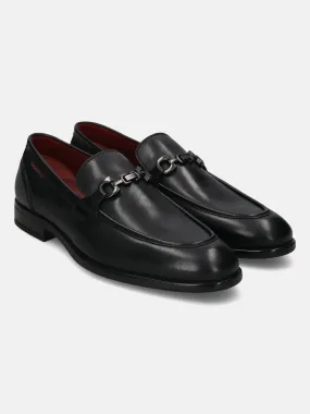 bugatti Black Bit Premium Leather Formal Slip-Ons