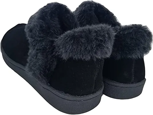 Clarks Indoor and Outdoor Black Slipper Cozy Wool Mule Slip-On Fur Lined Clogs