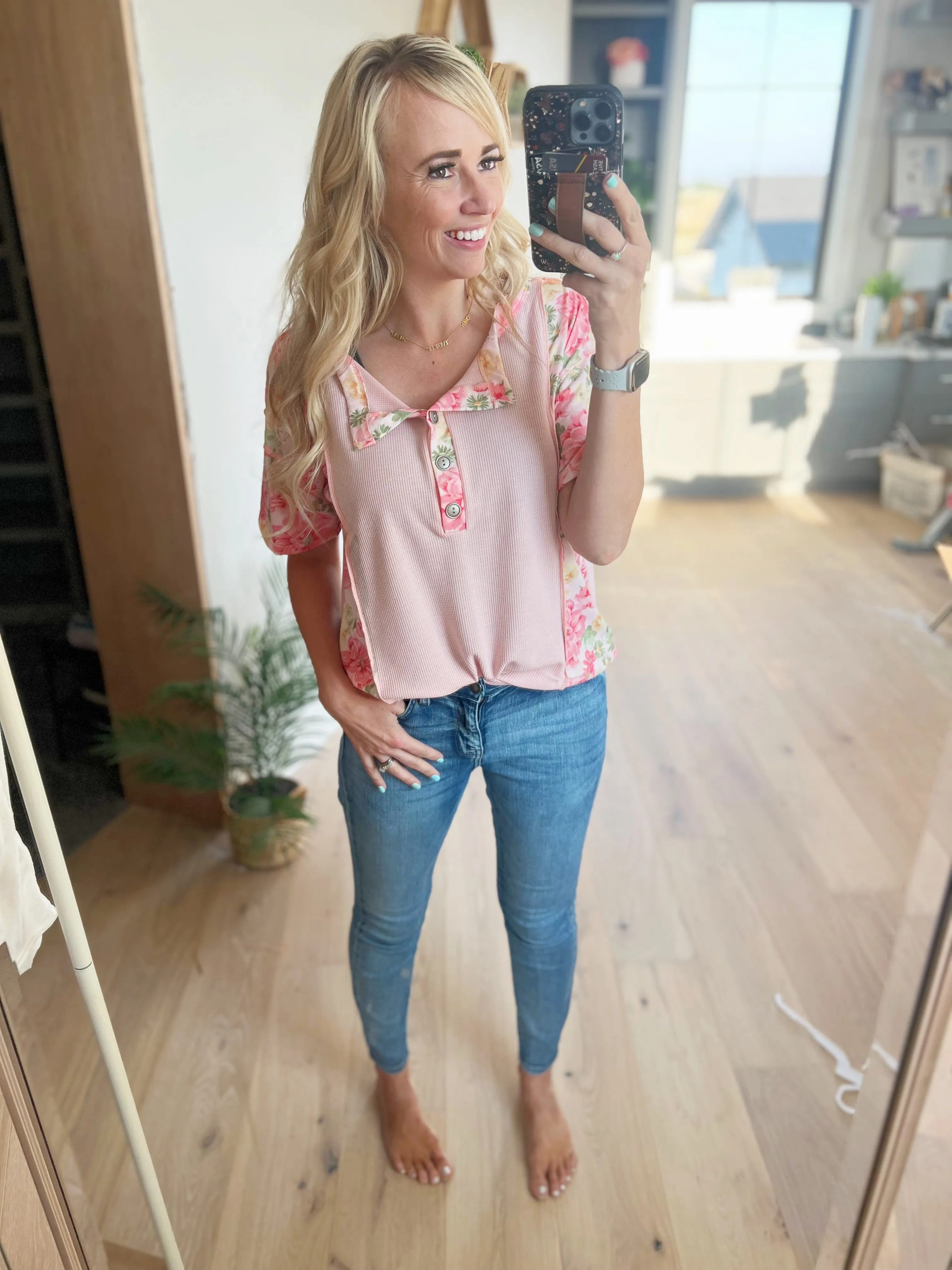 Diversion Floral Jersey Stitched Contrast Thermal Top