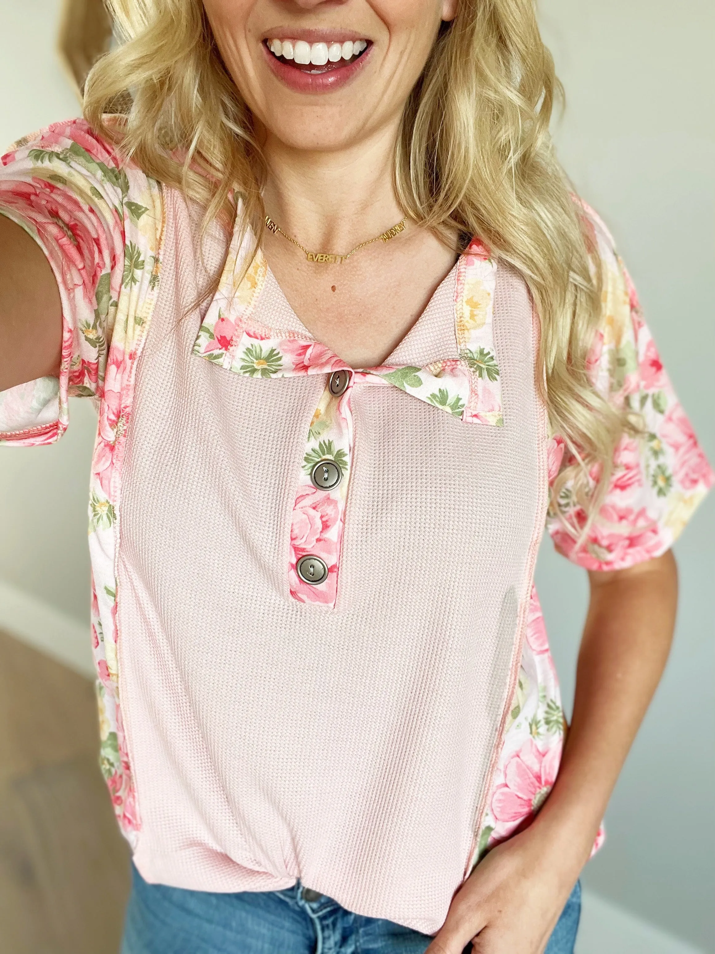 Diversion Floral Jersey Stitched Contrast Thermal Top