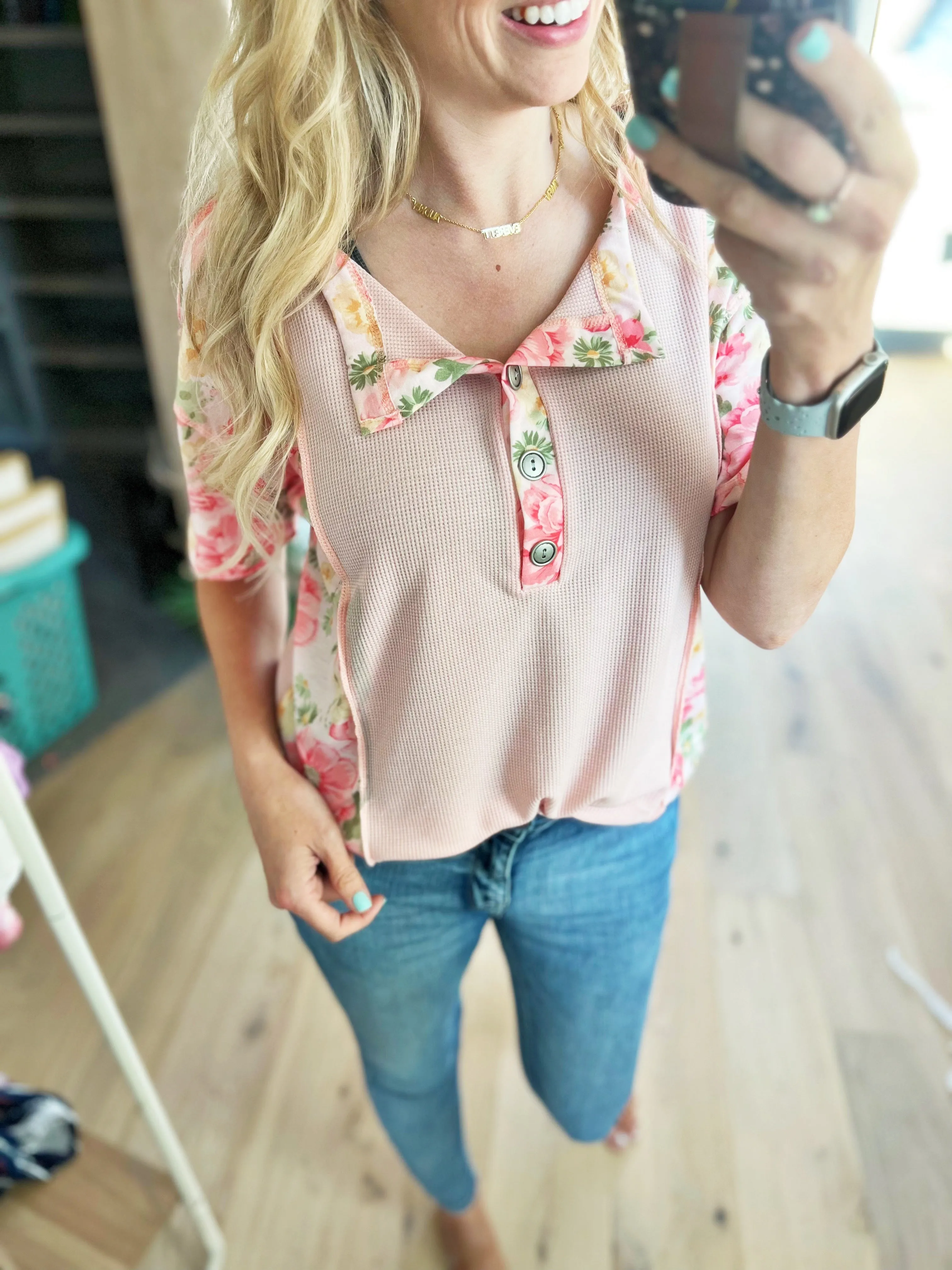 Diversion Floral Jersey Stitched Contrast Thermal Top