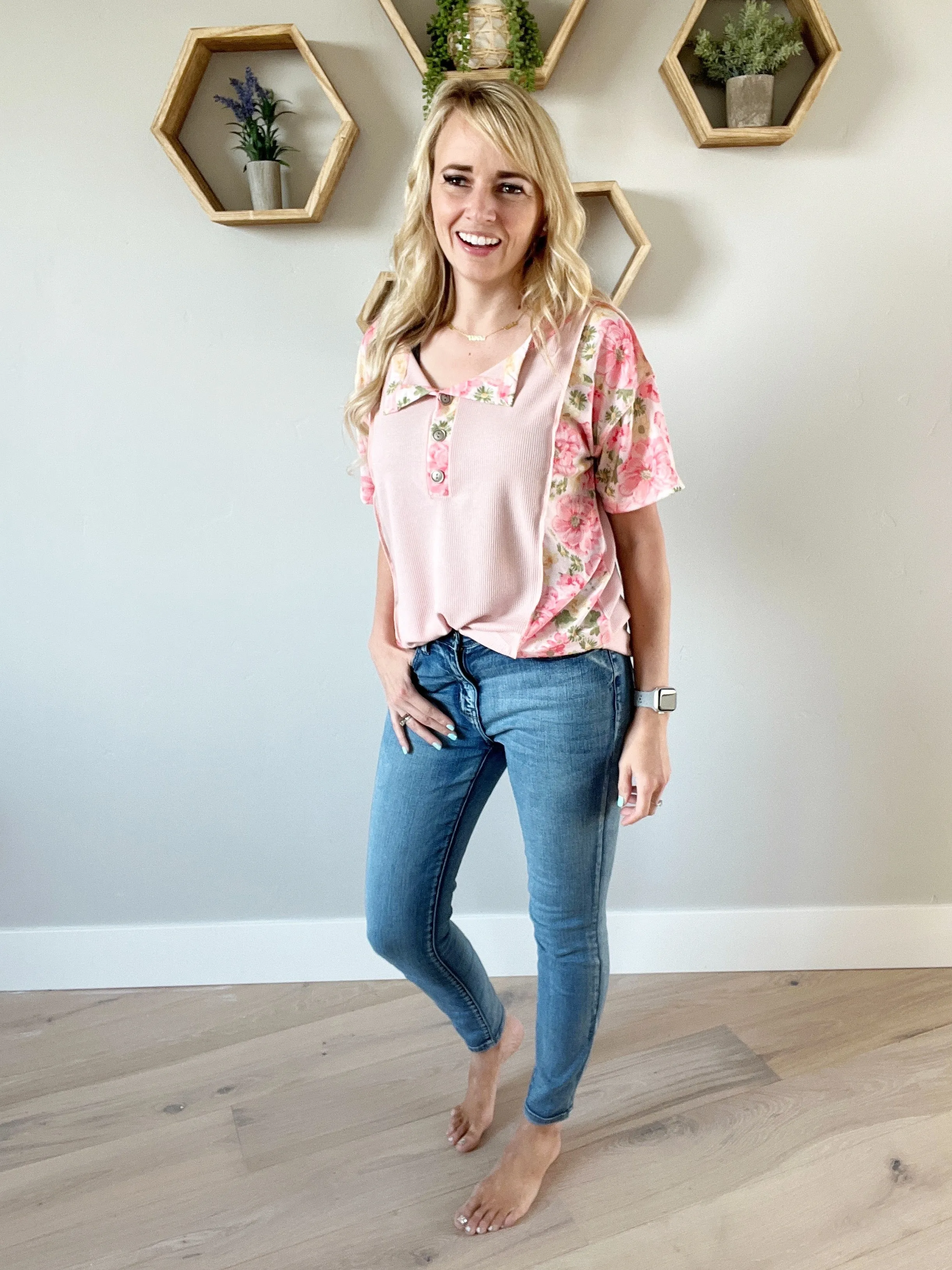 Diversion Floral Jersey Stitched Contrast Thermal Top