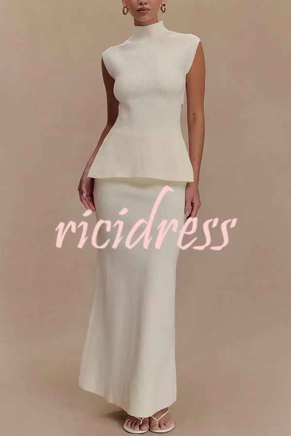 Effortless Chic Ribbed Knit High Rise Stretch Maxi Skirt