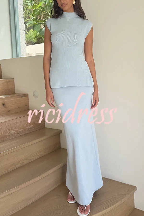 Effortless Chic Ribbed Knit High Rise Stretch Maxi Skirt