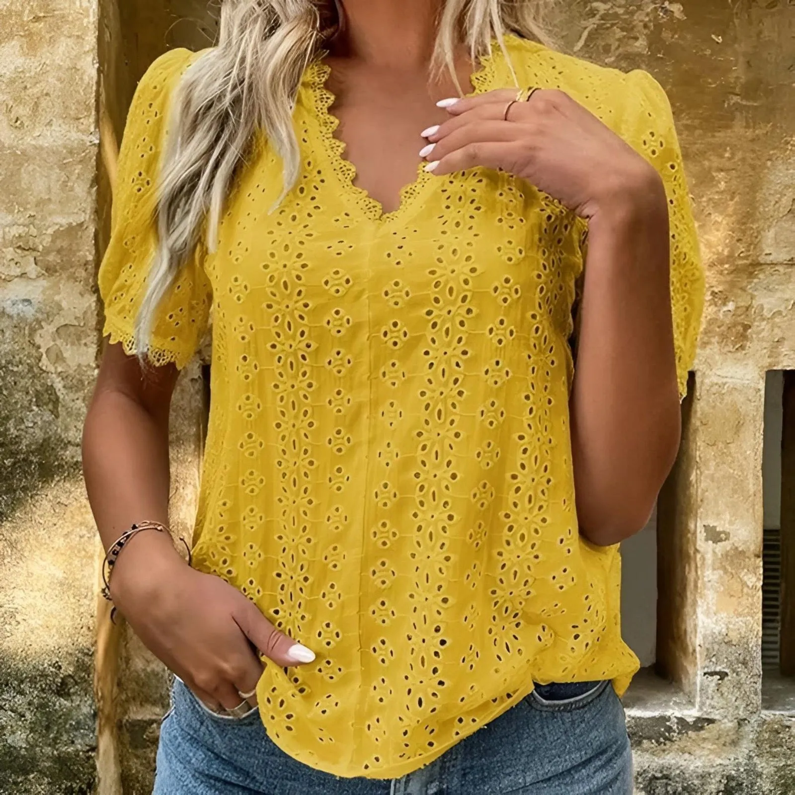 Embroidery Hallow Blouse