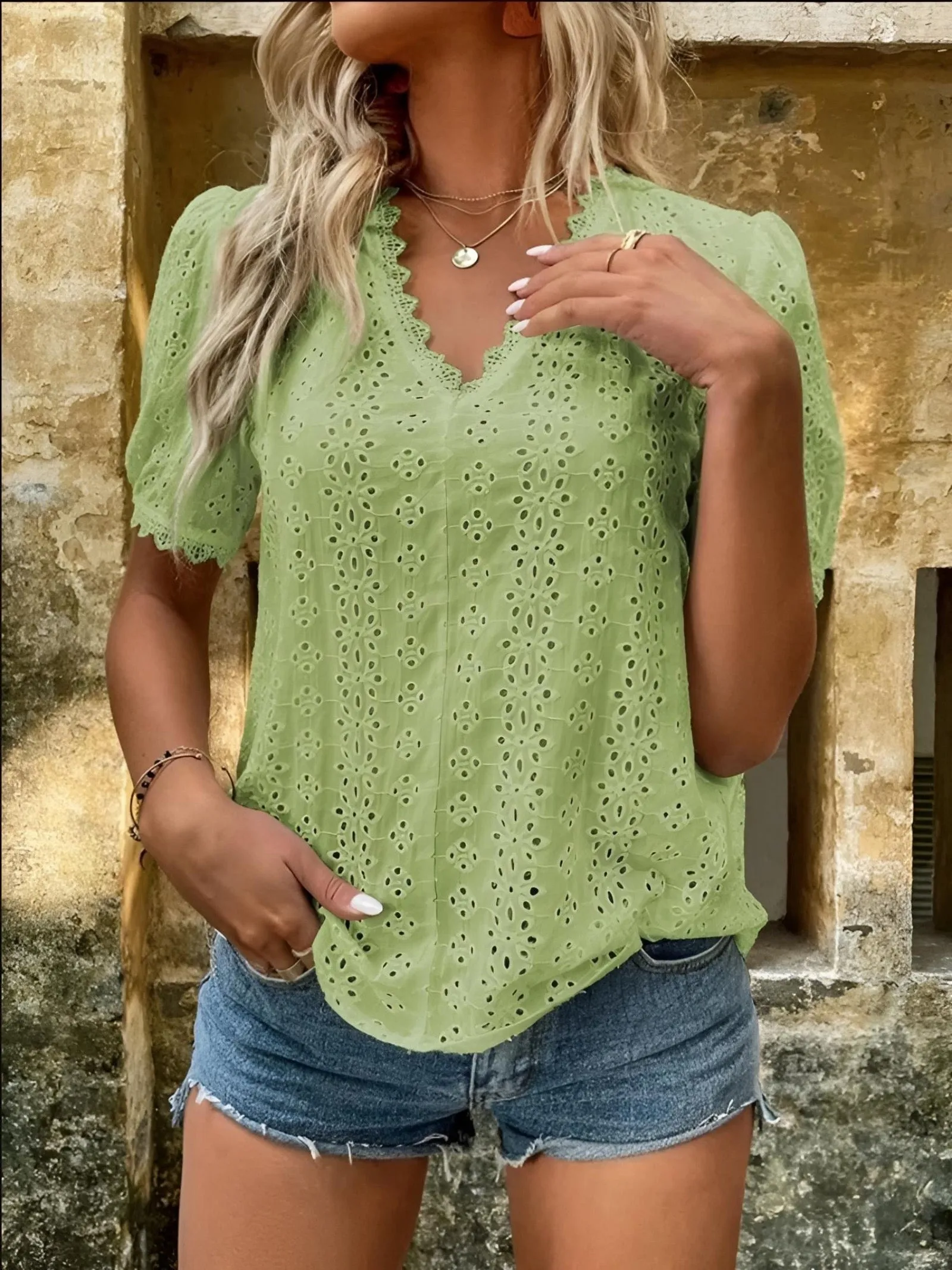 Embroidery Hallow Blouse