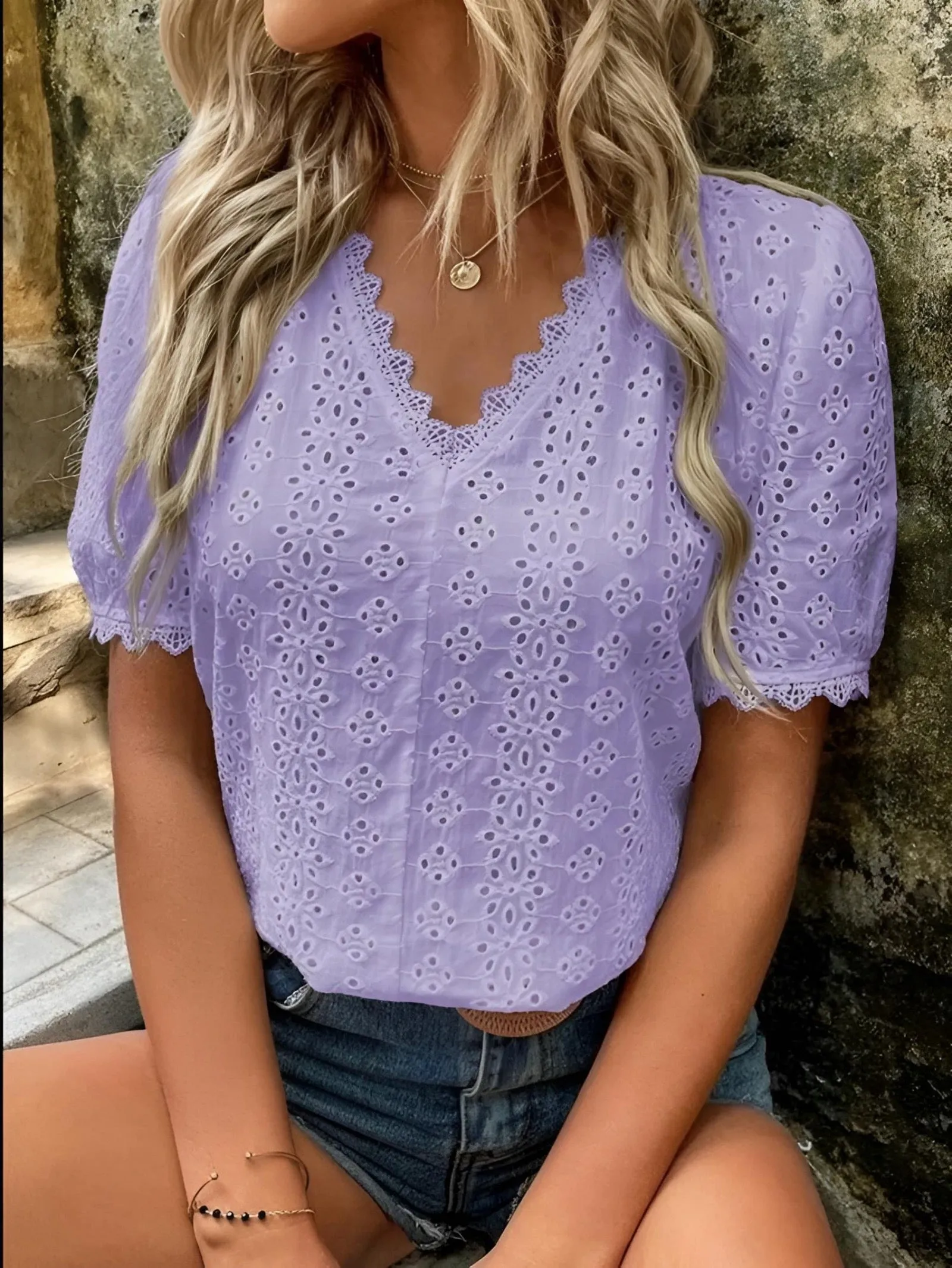 Embroidery Hallow Blouse
