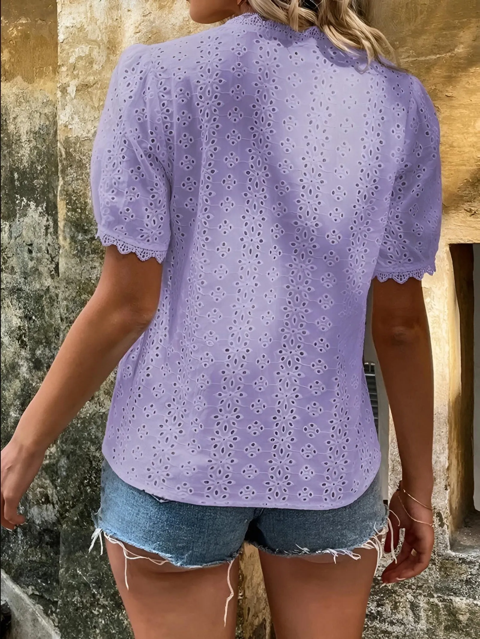 Embroidery Hallow Blouse