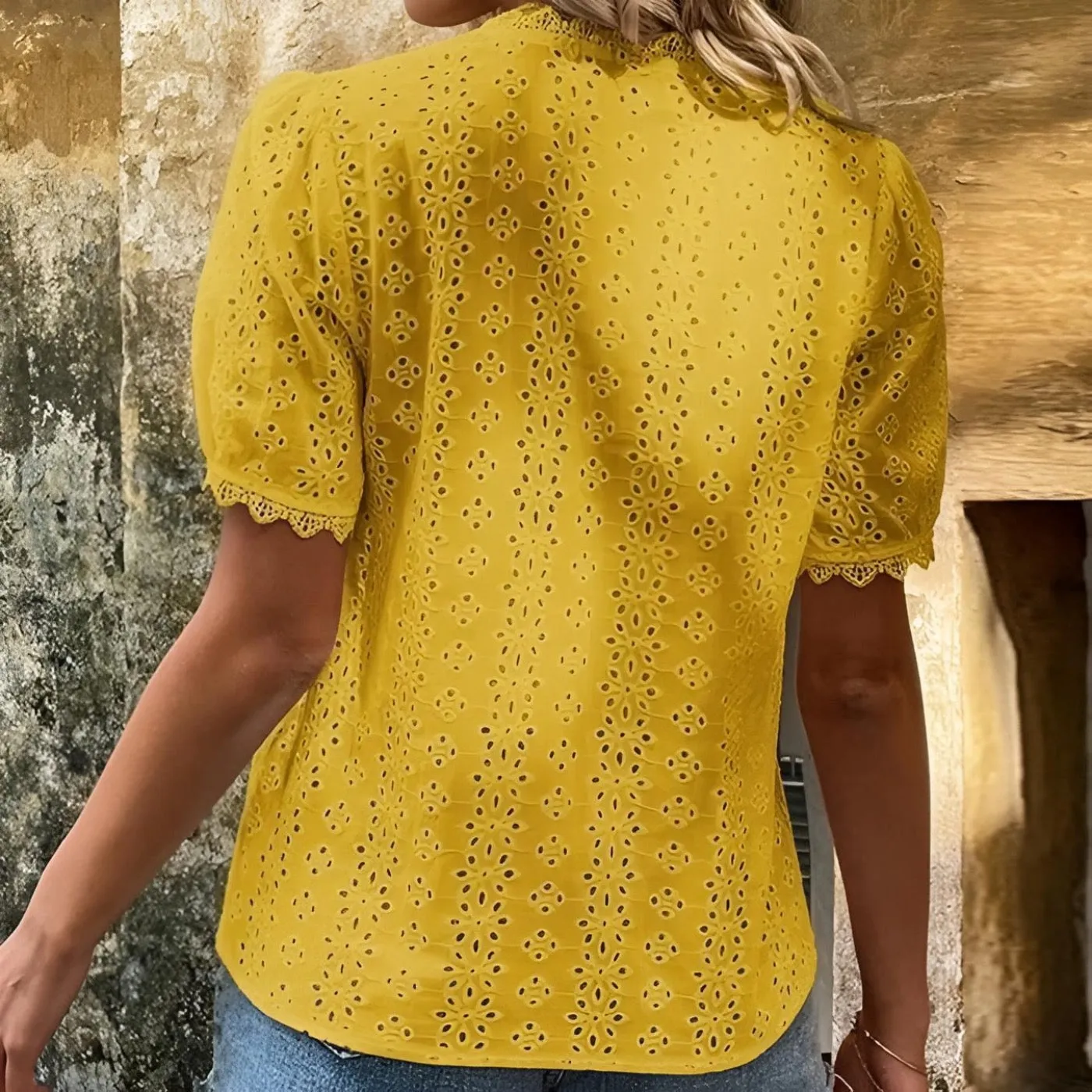 Embroidery Hallow Blouse