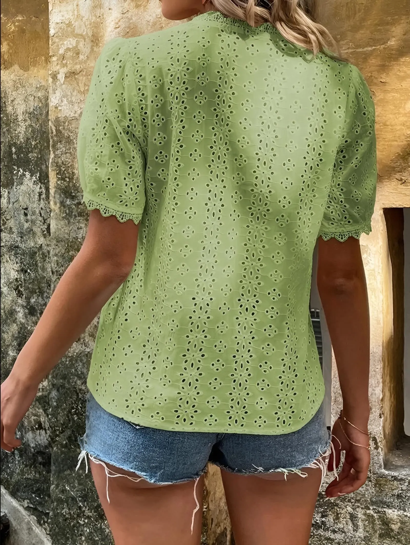 Embroidery Hallow Blouse
