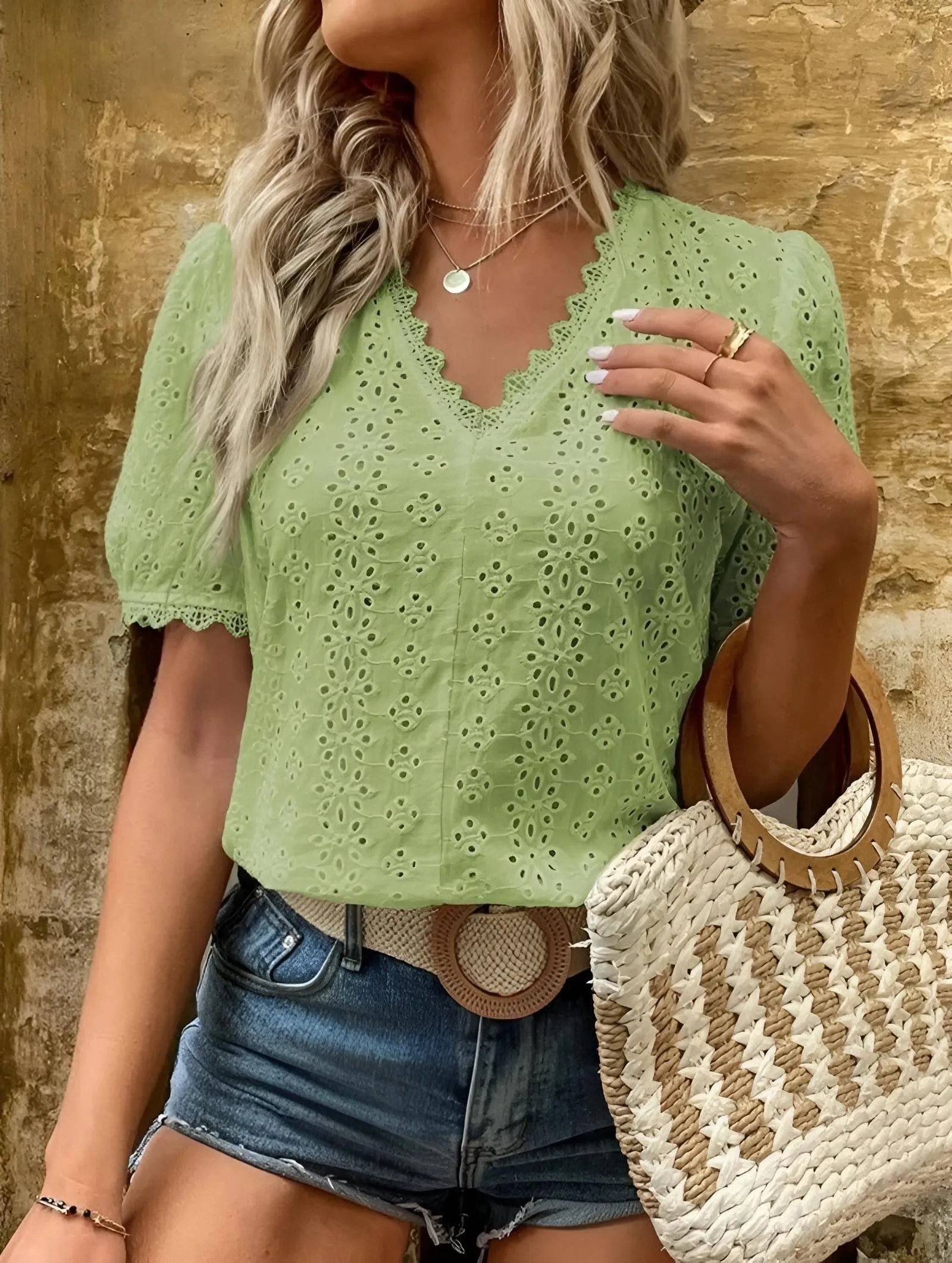 Embroidery Hallow Blouse