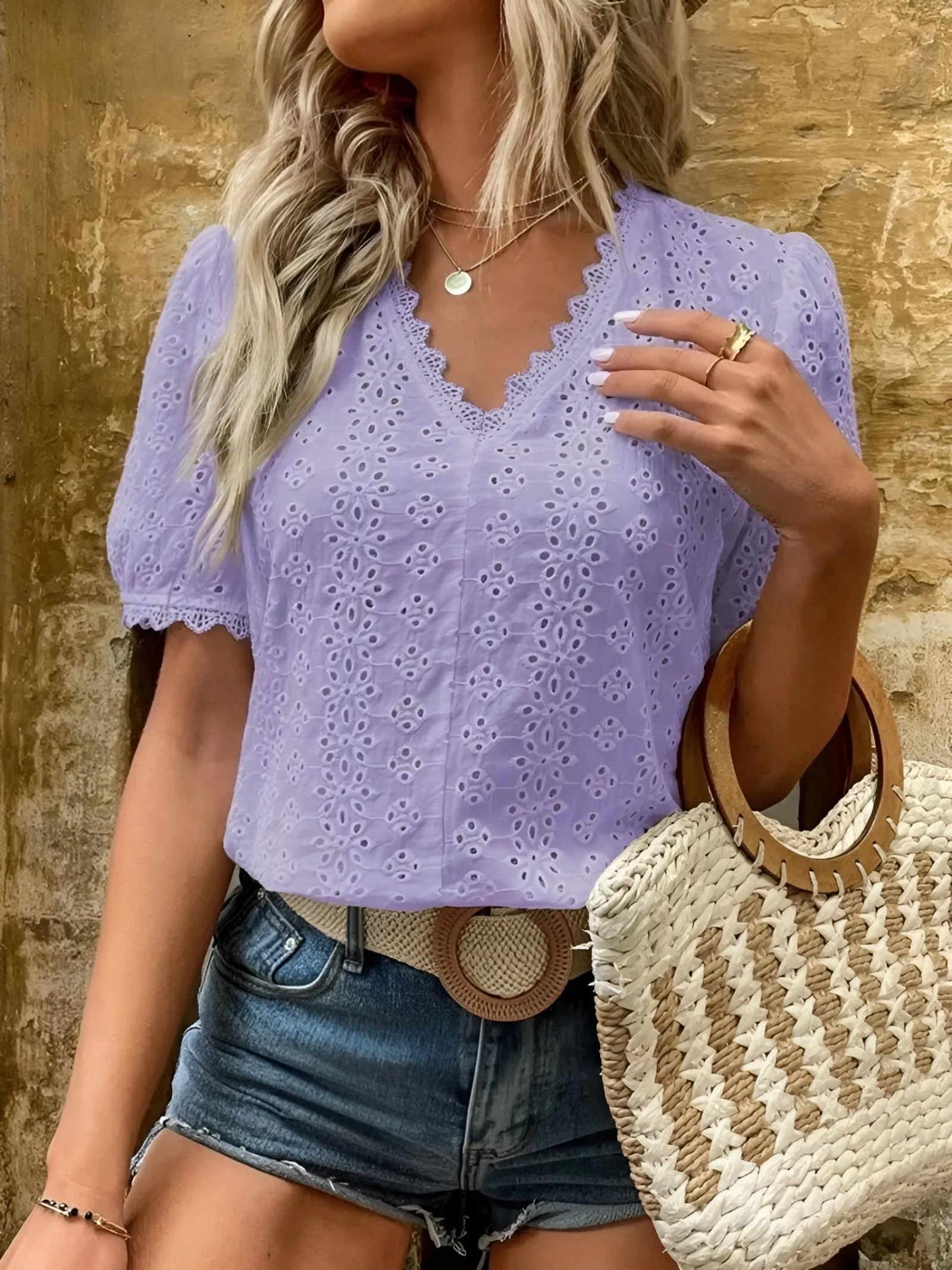Embroidery Hallow Blouse