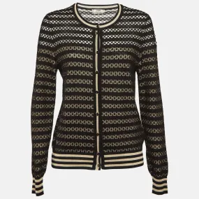 Fendi Black/beige Silk Patterned Knit Cardigan