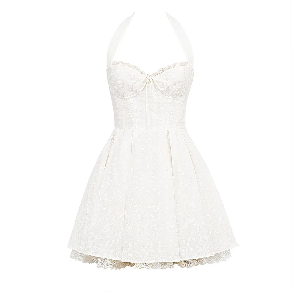 Flytonn Summer White Sexy Party Dresses 2025 New Arrivals Halter Bustier Dress Sexy Casual Birthday Fluffy Skirt Dress Elegant-nye outfits