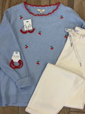 Light Blue Sweater with Cherries