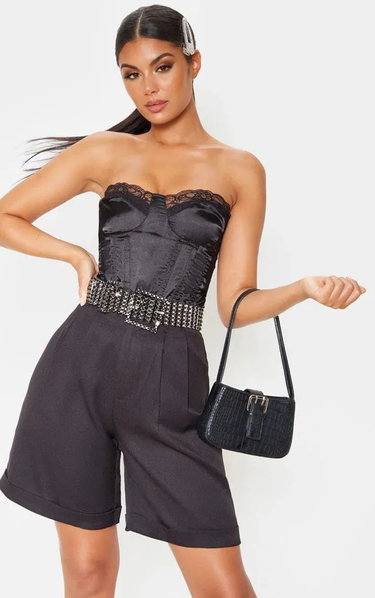 Sleeveless Satin Corset Crop Top