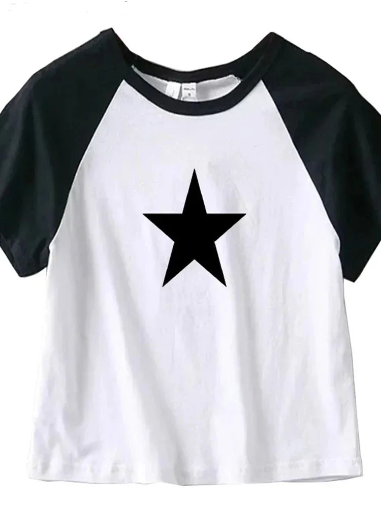 Star Retro Gothic Sexy Aesthetics Navel Short Sleeve Tee