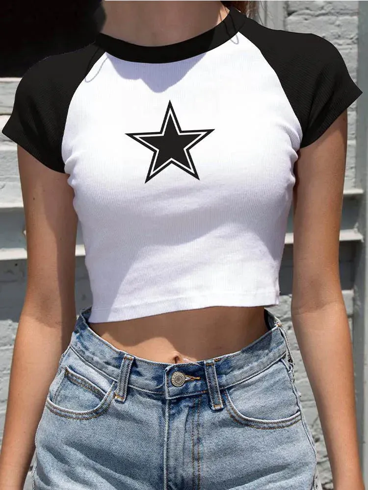 Star Retro Gothic Sexy Aesthetics Navel Short Sleeve Tee