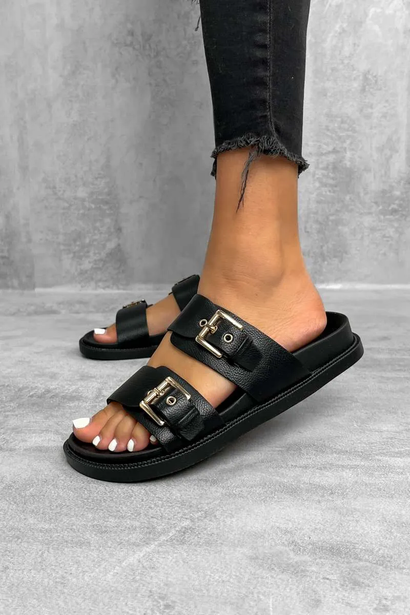 TULUM Chunky Buckle Sandals - Black